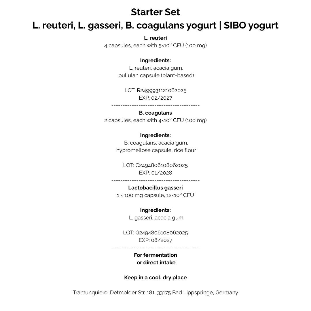 L. reuteri + B. coagulans + L. gasseri | Yoghurt Starter Set | SIBO-yoghurt volgens Dr. Davis | Starterculturen | 3er Pack